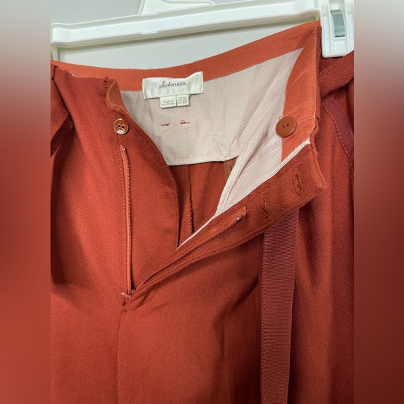 Anthropologie Rustic Orange Wide Leg Flowy Textured Waist  Tie Dress Pants 8T - Picture 5 of 11